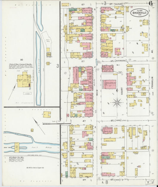 Sanborn Fire Insurance Map from Brookville, Franklin County, Indiana (1899), Sheet #0006 - Historic Sanborn Fire Insurance Map Print, vintage old map wall art, antique decor, genealogy gift, Indiana Indiana map
