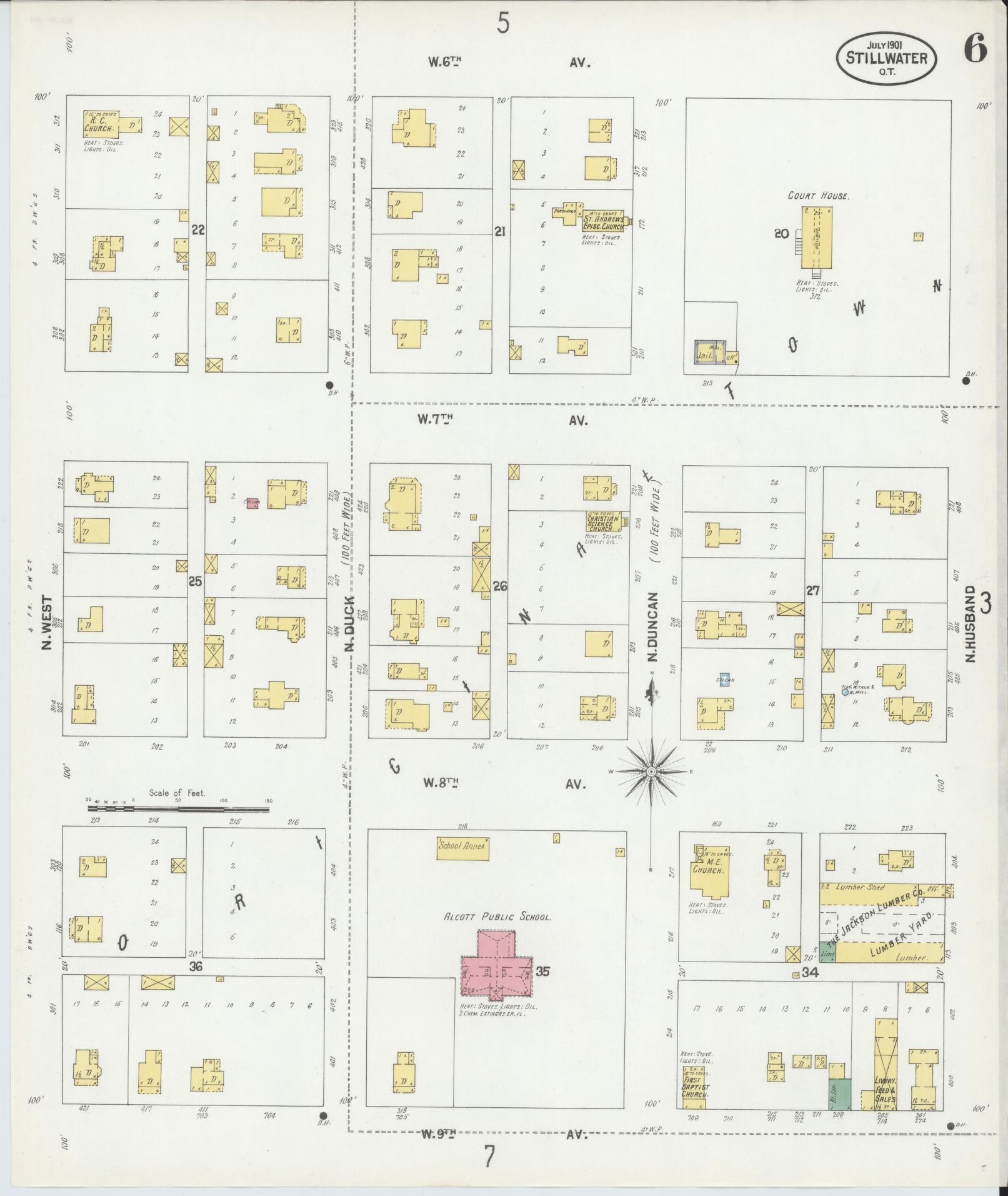 Sanborn Fire Insurance Map from Stillwater, Payne County, Oklahoma (1901), Sheet #0006 - Complete Map Set gallery image, historic Sanborn map, vintage wall art, Oklahoma Oklahoma
