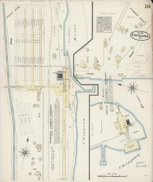 Sanborn Fire Insurance Map from Eau Claire, Eau Claire County, Wisconsin (1883), Sheet #0016 - Historic Sanborn Fire Insurance Map Print, vintage old map wall art, antique decor, genealogy gift, Wisconsin Wisconsin map