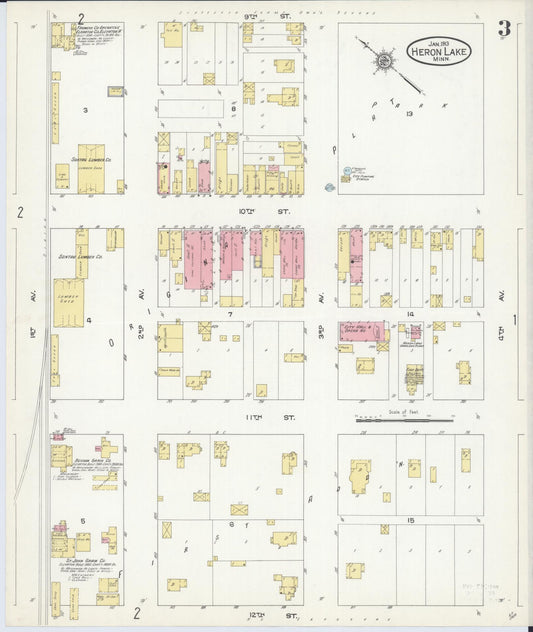 Sanborn Fire Insurance Map from Heron Lake, Jackson County, Minnesota (1913), Sheet #0003 - Historic Sanborn Fire Insurance Map Print, vintage old map wall art, antique decor, genealogy gift, Minnesota Minnesota map