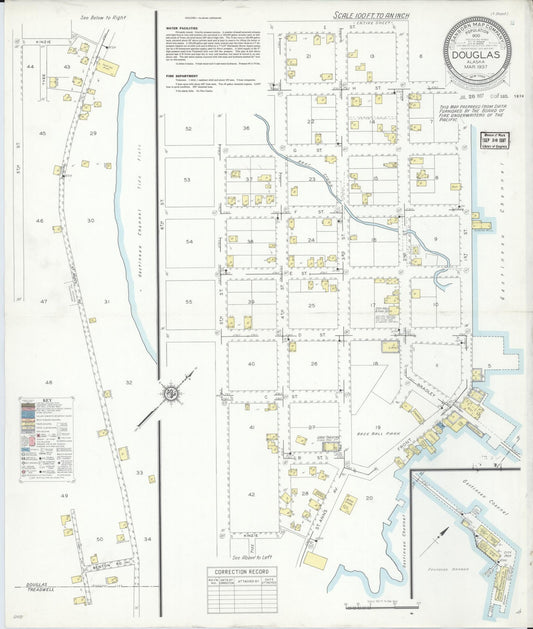 Sanborn Fire Insurance Map from Douglas, Juneau Census Division, Alaska (1937), Sheet #0001 - Historic Sanborn Fire Insurance Map Print, vintage old map wall art, antique decor, genealogy gift, Alaska Alaska map