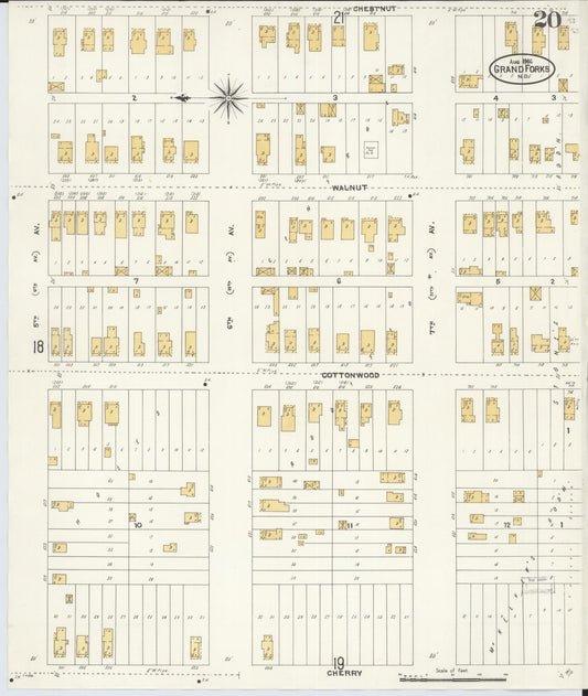 Sanborn Fire Insurance Map from Grand Forks, Grand Forks County, North Dakota (1906), Sheet #0020 - Historic Sanborn Fire Insurance Map Print, vintage old map wall art, antique decor, genealogy gift, North Dakota North Dakota map