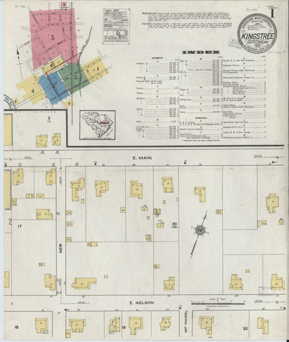 Sanborn Fire Insurance Map from Kingstree, Williamsburg County, South Carolina (1920), Sheet #0001 - Complete Map Set gallery image, historic Sanborn map, vintage wall art, South Carolina South Carolina