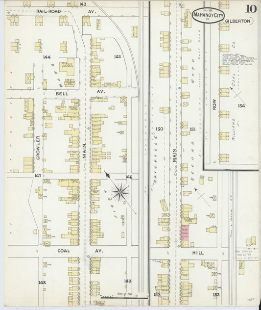 Sanborn Fire Insurance Map from Mahanoy City, Schuylkill County, Pennsylvania (1891), Sheet #0010 - Historic Sanborn Fire Insurance Map Print, vintage old map wall art, antique decor, genealogy gift, Pennsylvania Pennsylvania map