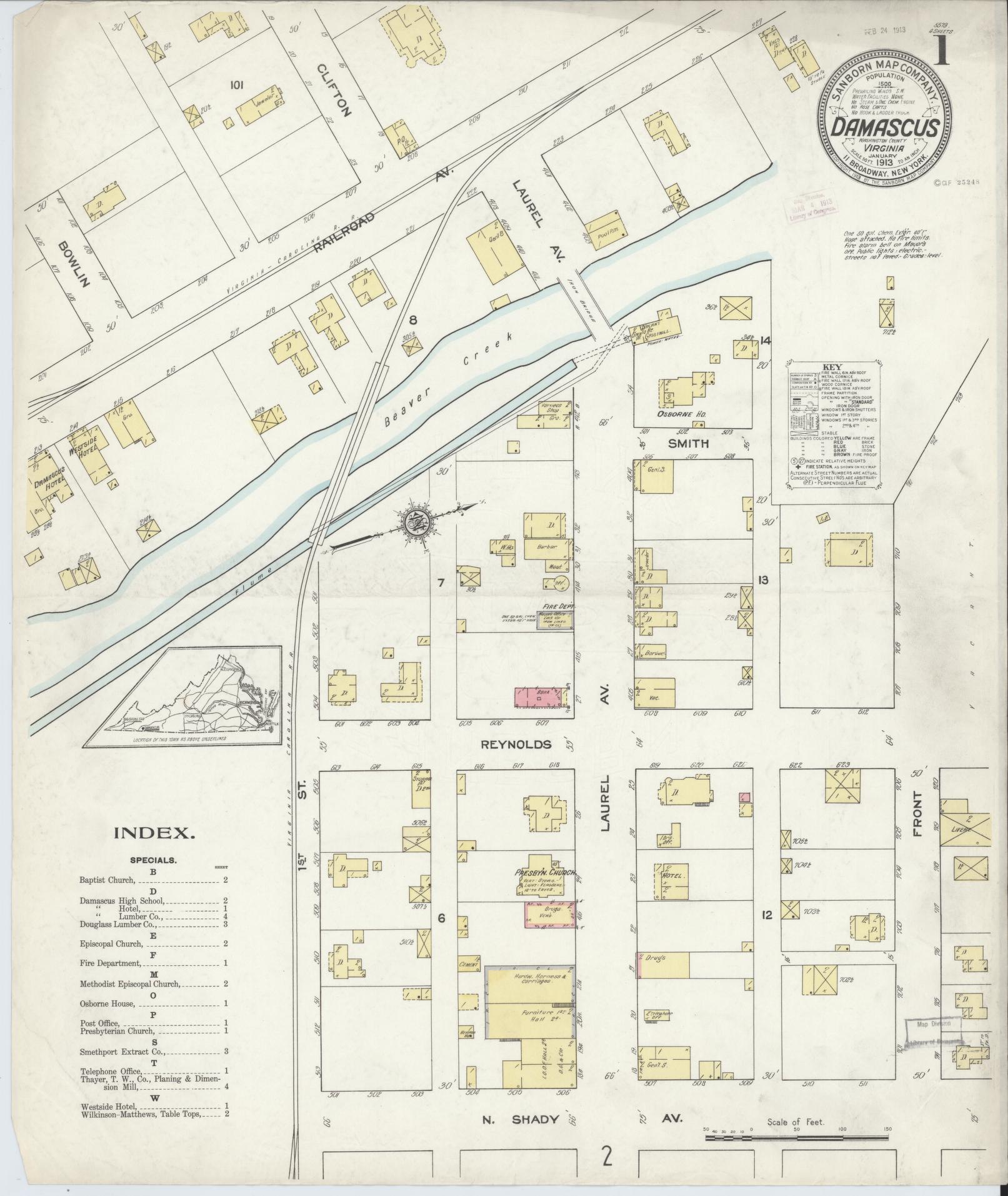 Sanborn Fire Insurance Map from Damascus, Washington County, Virginia. (1913) – Historic Sanborn Fire Insurance Map Print