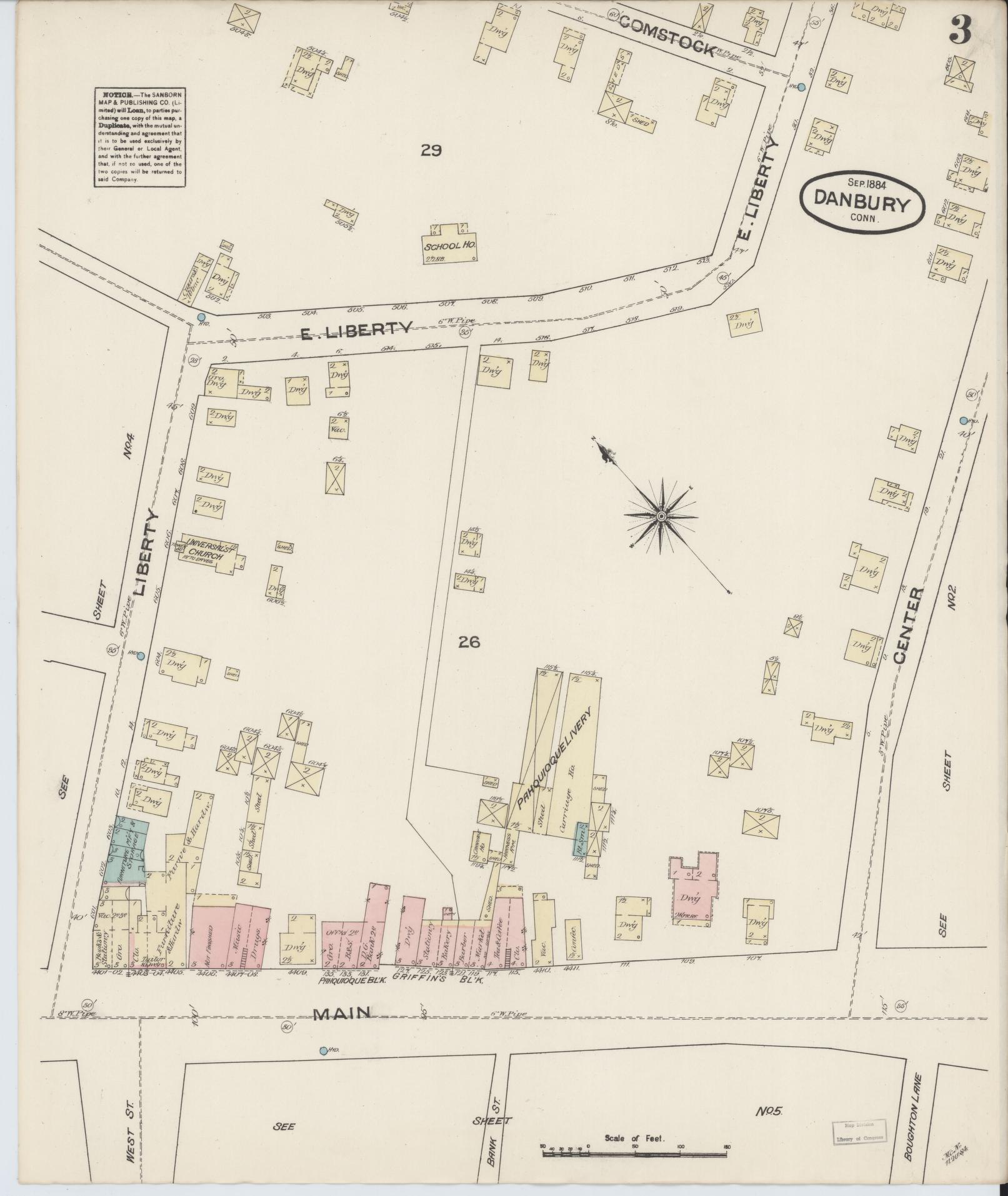 Sanborn Fire Insurance Map from Danbury, Fairfield County, Connecticut (1884), Sheet #0003 - Complete Map Set gallery image, historic Sanborn map, vintage wall art, Connecticut Connecticut