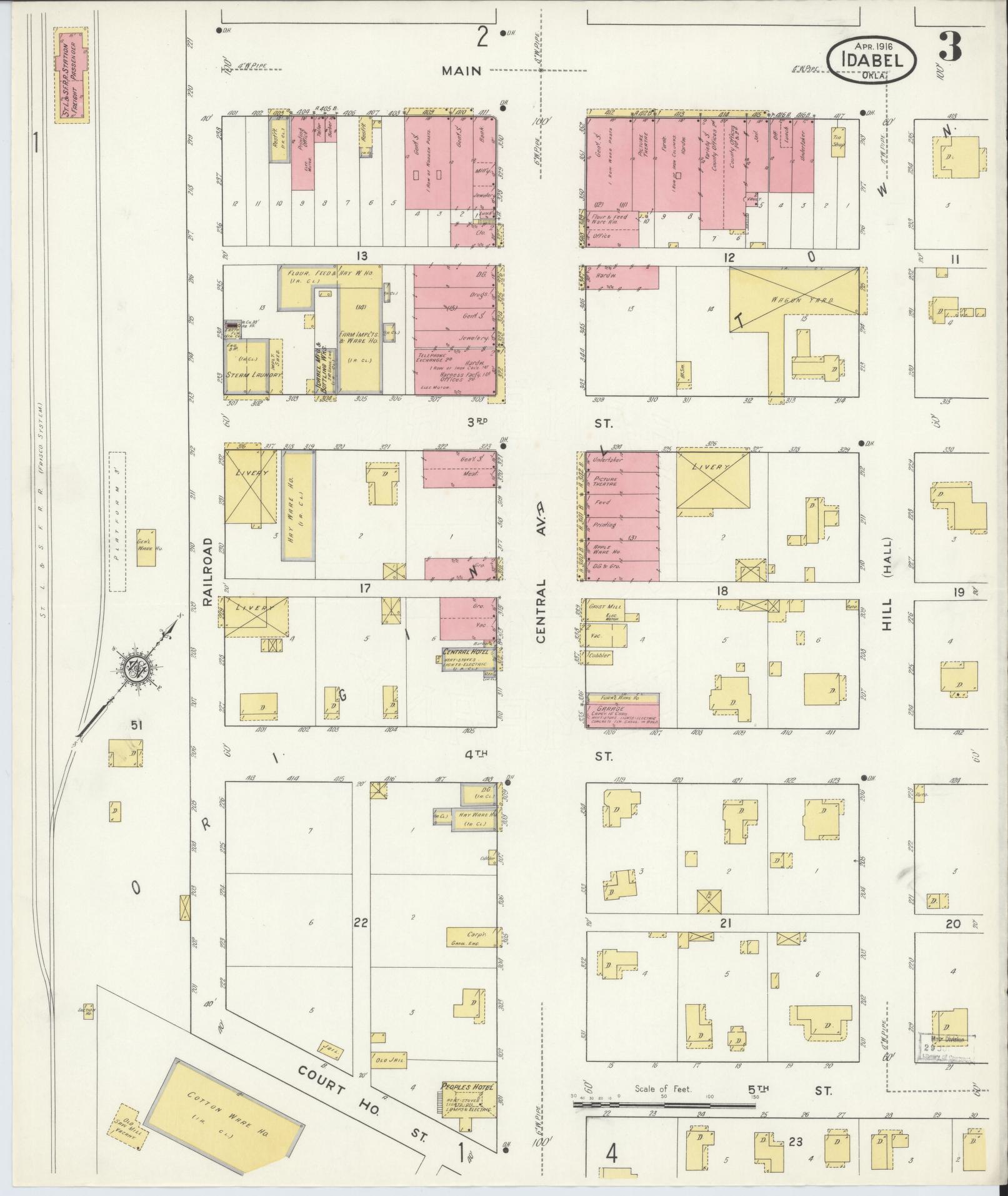 Sanborn Fire Insurance Map from Idabel, McCurtain County, Oklahoma (1916), Sheet #0003 - Complete Map Set gallery image, historic Sanborn map, vintage wall art, Oklahoma Oklahoma