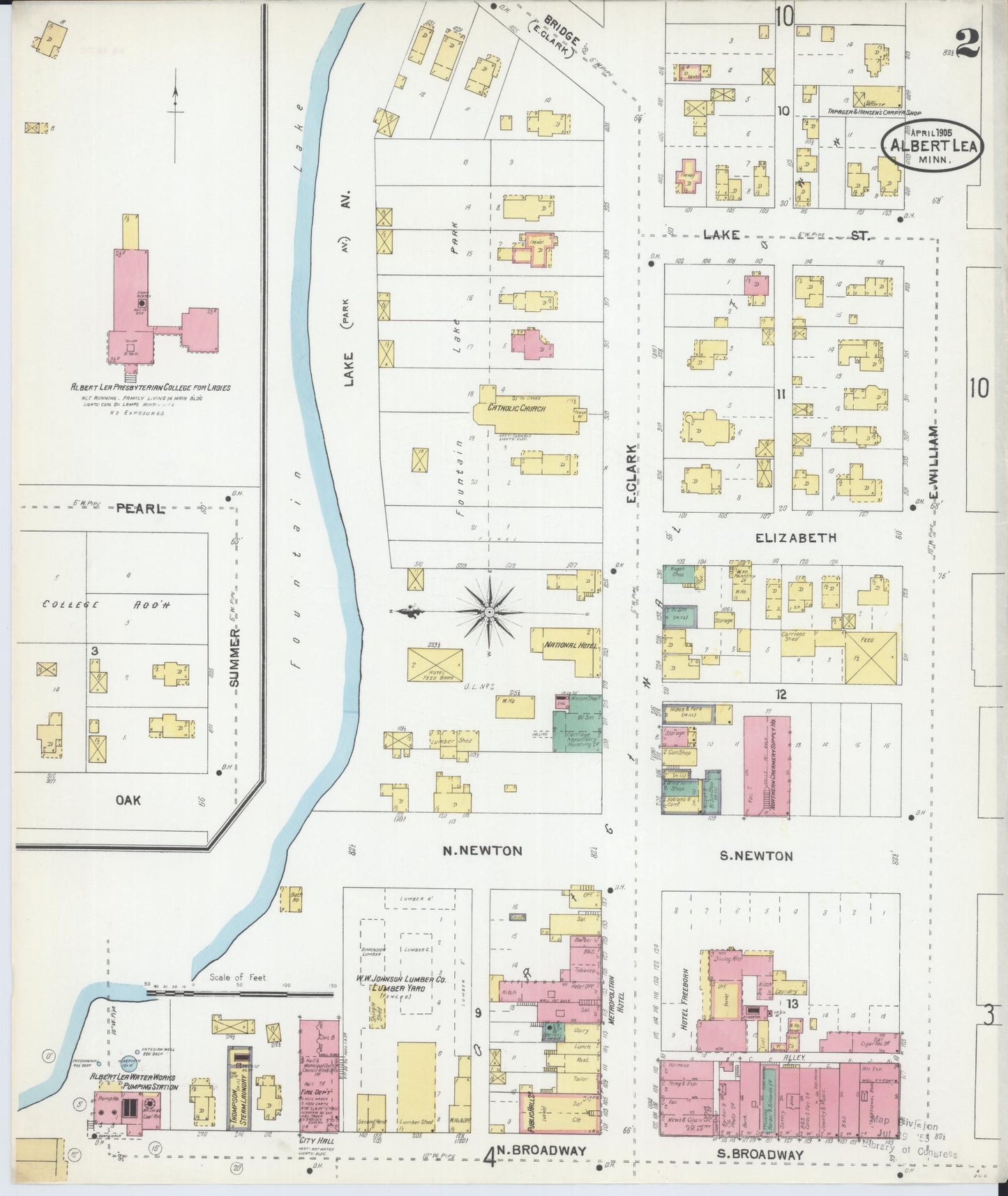 Sanborn Fire Insurance Map from Albert Lea, Freeborn County, Minnesota (1905), Sheet #0002 - Historic Sanborn Fire Insurance Map Print, vintage old map wall art, antique decor, genealogy gift, Minnesota Minnesota map