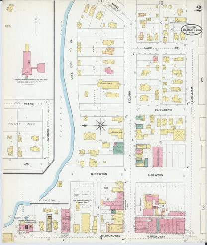 Sanborn Fire Insurance Map from Albert Lea, Freeborn County, Minnesota (1905), Sheet #0002 - Historic Sanborn Fire Insurance Map Print, vintage old map wall art, antique decor, genealogy gift, Minnesota Minnesota map