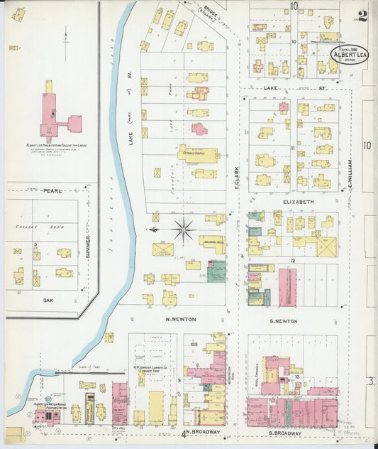 Sanborn Fire Insurance Map from Albert Lea, Freeborn County, Minnesota (1905), Sheet #0002 - Historic Sanborn Fire Insurance Map Print, vintage old map wall art, antique decor, genealogy gift, Minnesota Minnesota map