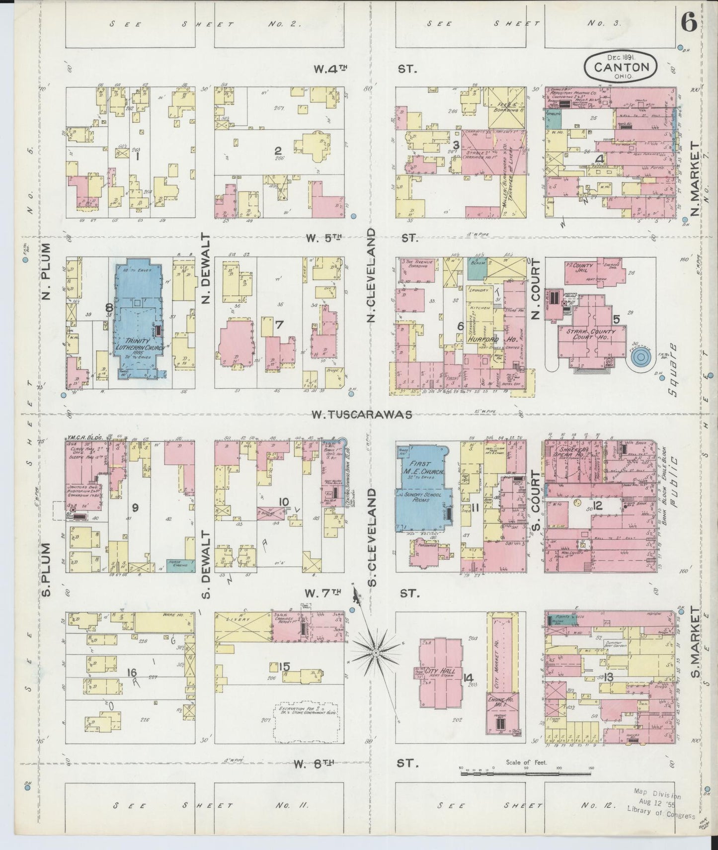 Sanborn Fire Insurance Map from Canton, Stark County, Ohio (1891), Sheet #0006 - Historic Sanborn Fire Insurance Map Print, vintage old map wall art, antique decor, genealogy gift, Ohio Ohio map