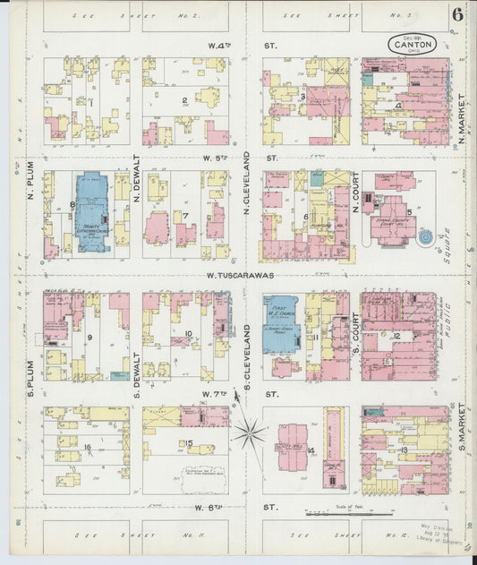 Sanborn Fire Insurance Map from Canton, Stark County, Ohio (1891), Sheet #0006 - Historic Sanborn Fire Insurance Map Print, vintage old map wall art, antique decor, genealogy gift, Ohio Ohio map