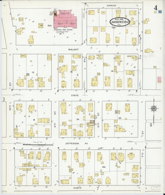 Sanborn Fire Insurance Map from Lawrenceville, Lawrence County, Illinois (1918), Sheet #0004 - Historic Sanborn Fire Insurance Map Print, vintage old map wall art, antique decor, genealogy gift, Illinois Illinois map