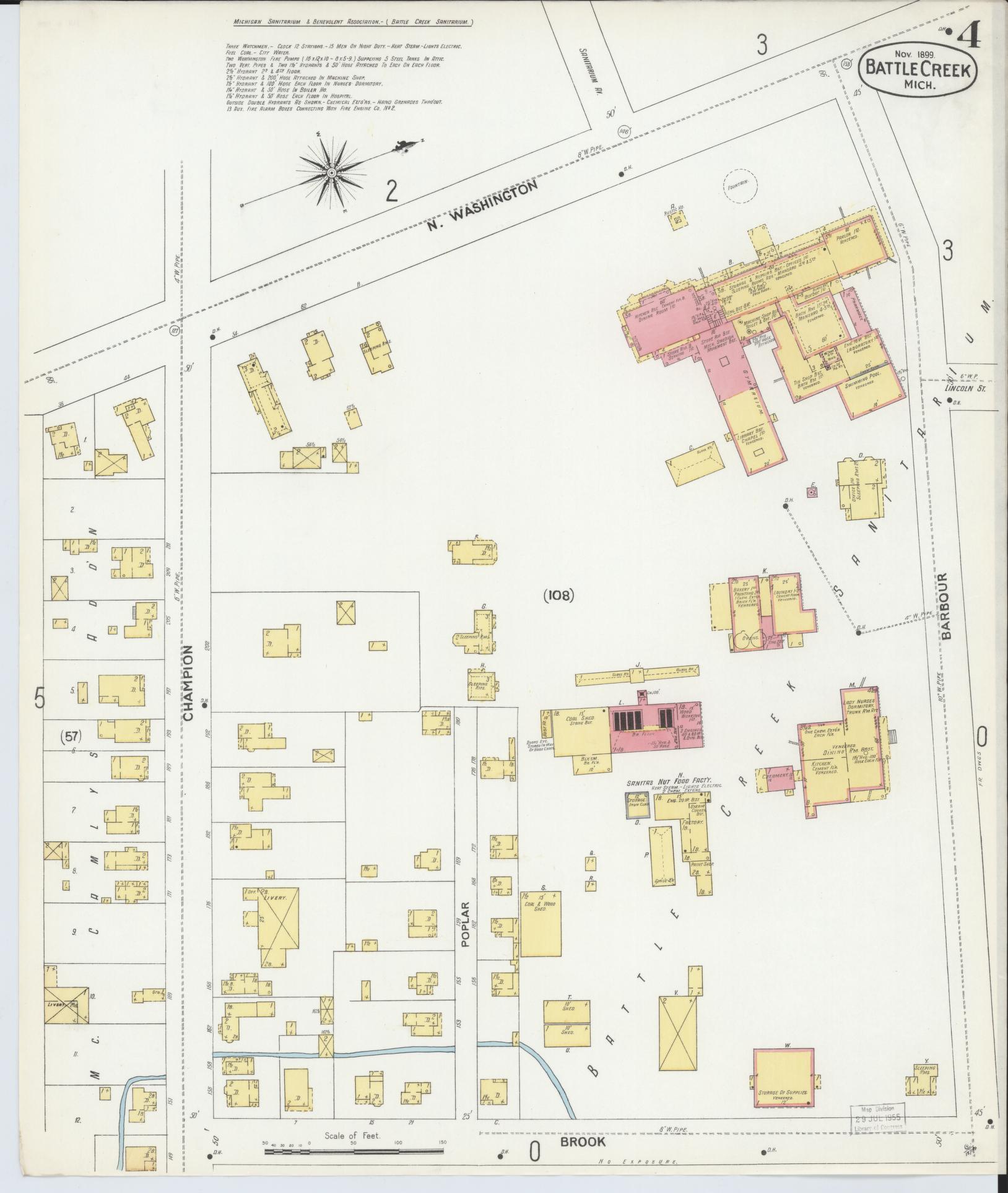 Sanborn Fire Insurance Map from Battle Creek, Calhoun County, Michigan (1899), Sheet #0004 - Historic Sanborn Fire Insurance Map Print, vintage old map wall art, antique decor, genealogy gift, Michigan Michigan map