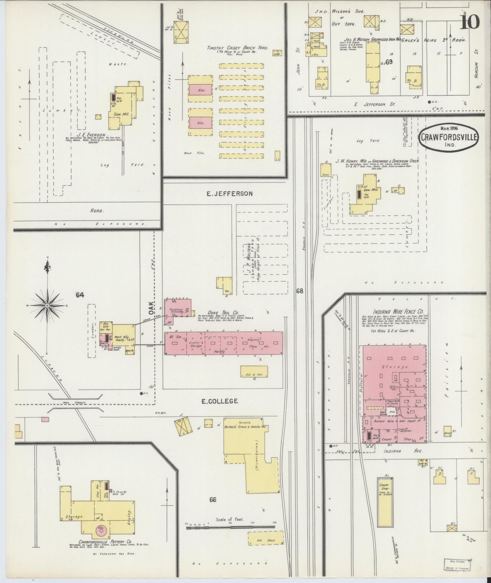 Sanborn Fire Insurance Map from Crawfordsville, Montgomery County, Indiana (1896), Sheet #0010 - Historic Sanborn Fire Insurance Map Print, vintage old map wall art, antique decor, genealogy gift, Indiana Indiana map
