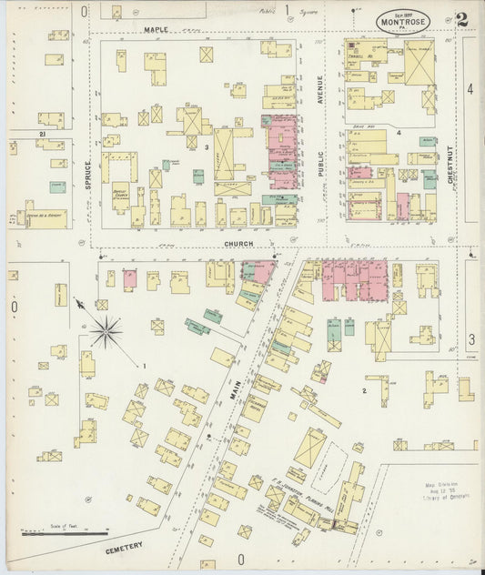 Sanborn Fire Insurance Map from Montrose, Susquehanna County, Pennsylvania (1897), Sheet #0002 - Historic Sanborn Fire Insurance Map Print, vintage old map wall art, antique decor, genealogy gift, Pennsylvania Pennsylvania map