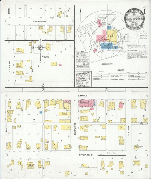 Sanborn Fire Insurance Map from North Lewisburg, Champaign County, Ohio (1926), Sheet #0001 - Historic Sanborn Fire Insurance Map Print, vintage old map wall art, antique decor, genealogy gift, Ohio Ohio map