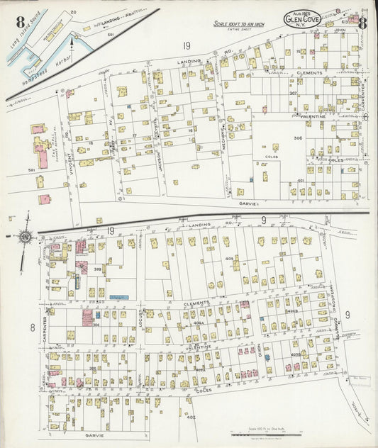 Sanborn Fire Insurance Map from Glen Cove, Nassau County, New York (1925), Sheet #0008 - Historic Sanborn Fire Insurance Map Print, vintage old map wall art, antique decor, genealogy gift, New York New York map