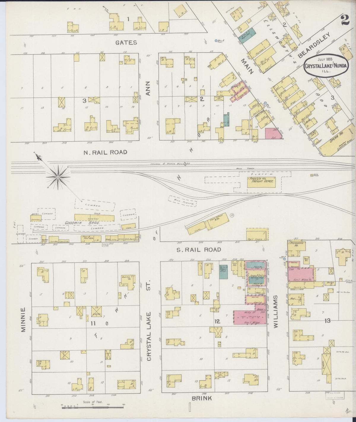 Sanborn Fire Insurance Map from Crystal Lake, McHenry County, Illinois (1893), Sheet #0002 - Complete Map Set gallery image, historic Sanborn map, vintage wall art, Illinois Illinois