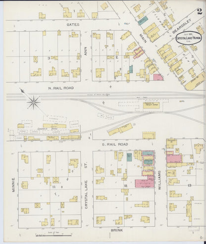 Sanborn Fire Insurance Map from Crystal Lake, McHenry County, Illinois (1893), Sheet #0002 - Complete Map Set gallery image, historic Sanborn map, vintage wall art, Illinois Illinois