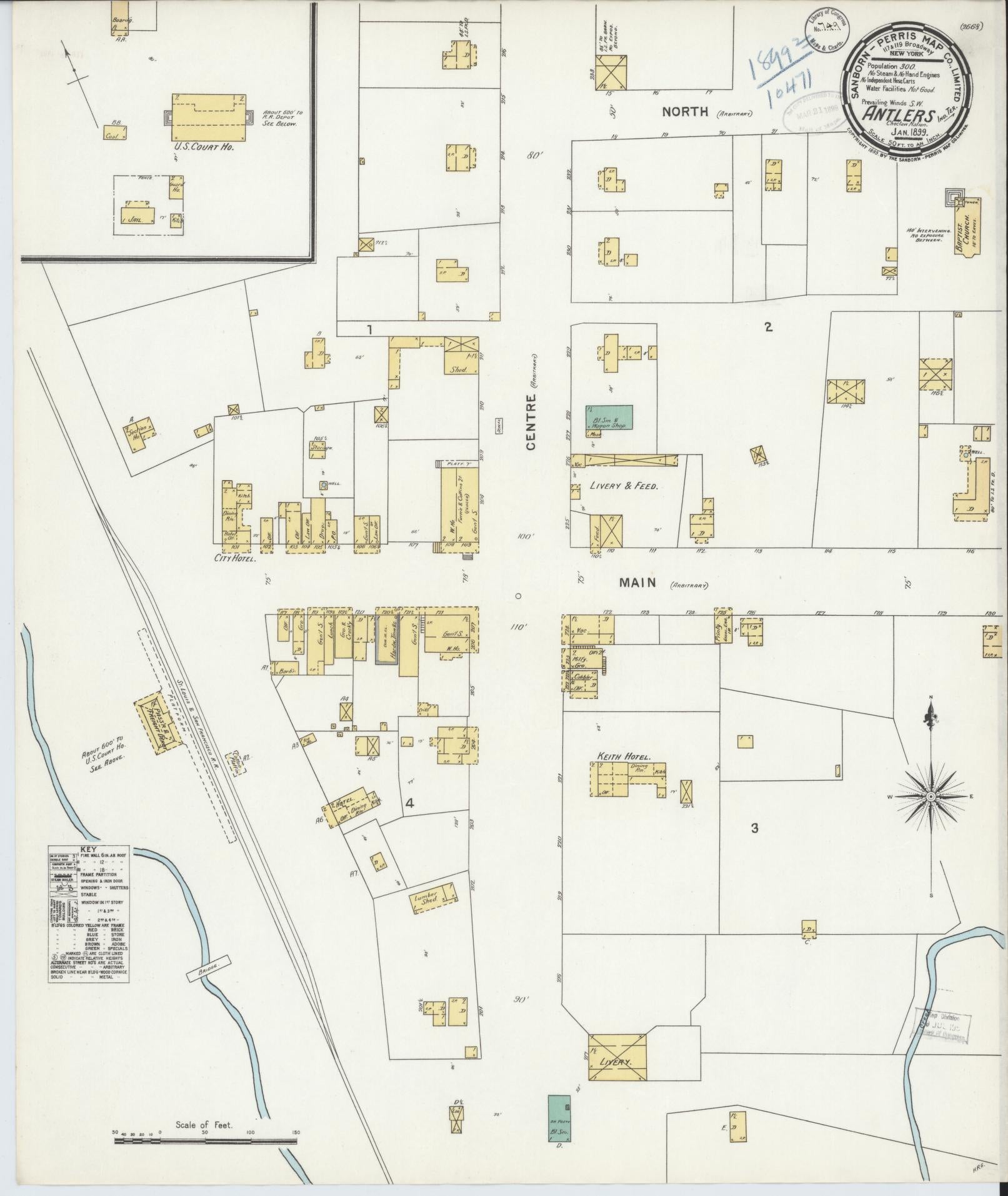 Sanborn Fire Insurance Map from Antlers, Pushmataha County, Oklahoma (1899), Sheet #0001 - Historic Sanborn Fire Insurance Map Print, vintage old map wall art, antique decor, genealogy gift, Oklahoma Oklahoma map