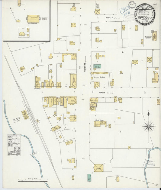 Sanborn Fire Insurance Map from Antlers, Pushmataha County, Oklahoma (1899), Sheet #0001 - Historic Sanborn Fire Insurance Map Print, vintage old map wall art, antique decor, genealogy gift, Oklahoma Oklahoma map