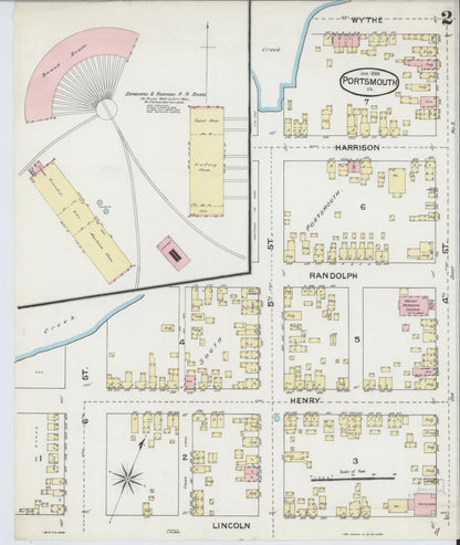 Sanborn Fire Insurance Map from Portsmouth, Independent Cities, Virginia (1888), Sheet #0002 - Historic Sanborn Fire Insurance Map Print, vintage old map wall art, antique decor, genealogy gift, Virginia Virginia map