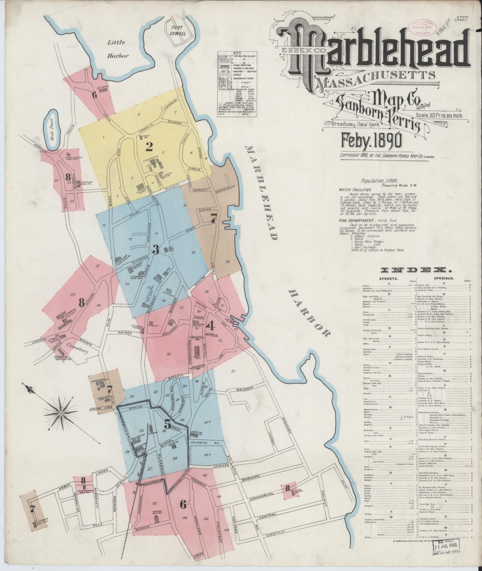 Sanborn Fire Insurance Map from Marblehead, Essex County, Massachusetts (1890), Sheet #0001 - Complete Map Set gallery image, historic Sanborn map, vintage wall art, Massachusetts Massachusetts