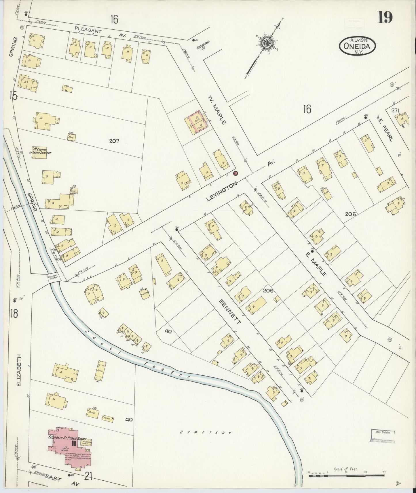 Sanborn Fire Insurance Map from Oneida, Madison County, New York (1914), Sheet #0019 - Complete Map Set gallery image, historic Sanborn map, vintage wall art, New York New York
