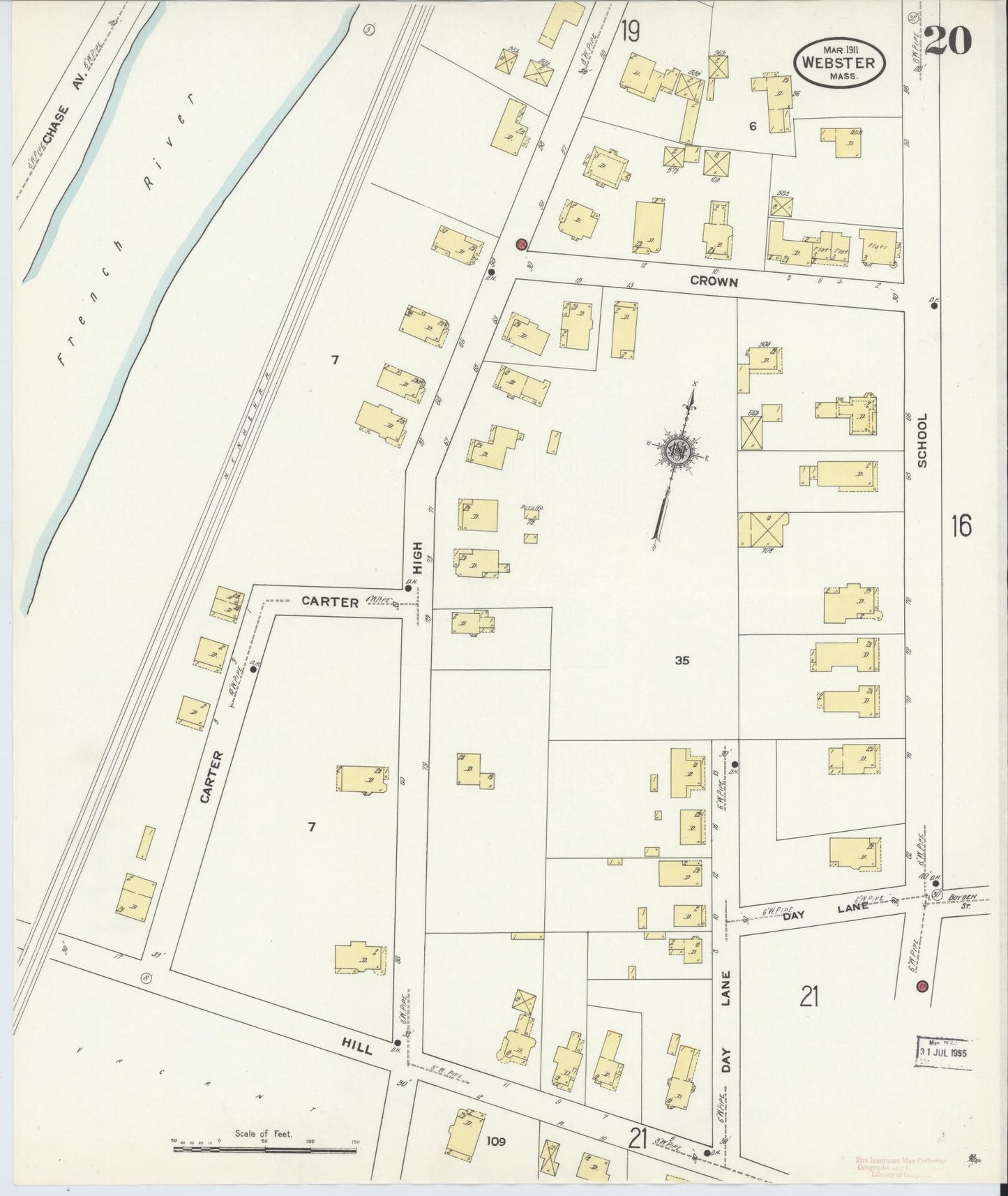 Sanborn Fire Insurance Map from Webster, Worcester County, Massachusetts (1911), Sheet #0020 - Complete Map Set gallery image, historic Sanborn map, vintage wall art, Massachusetts Massachusetts
