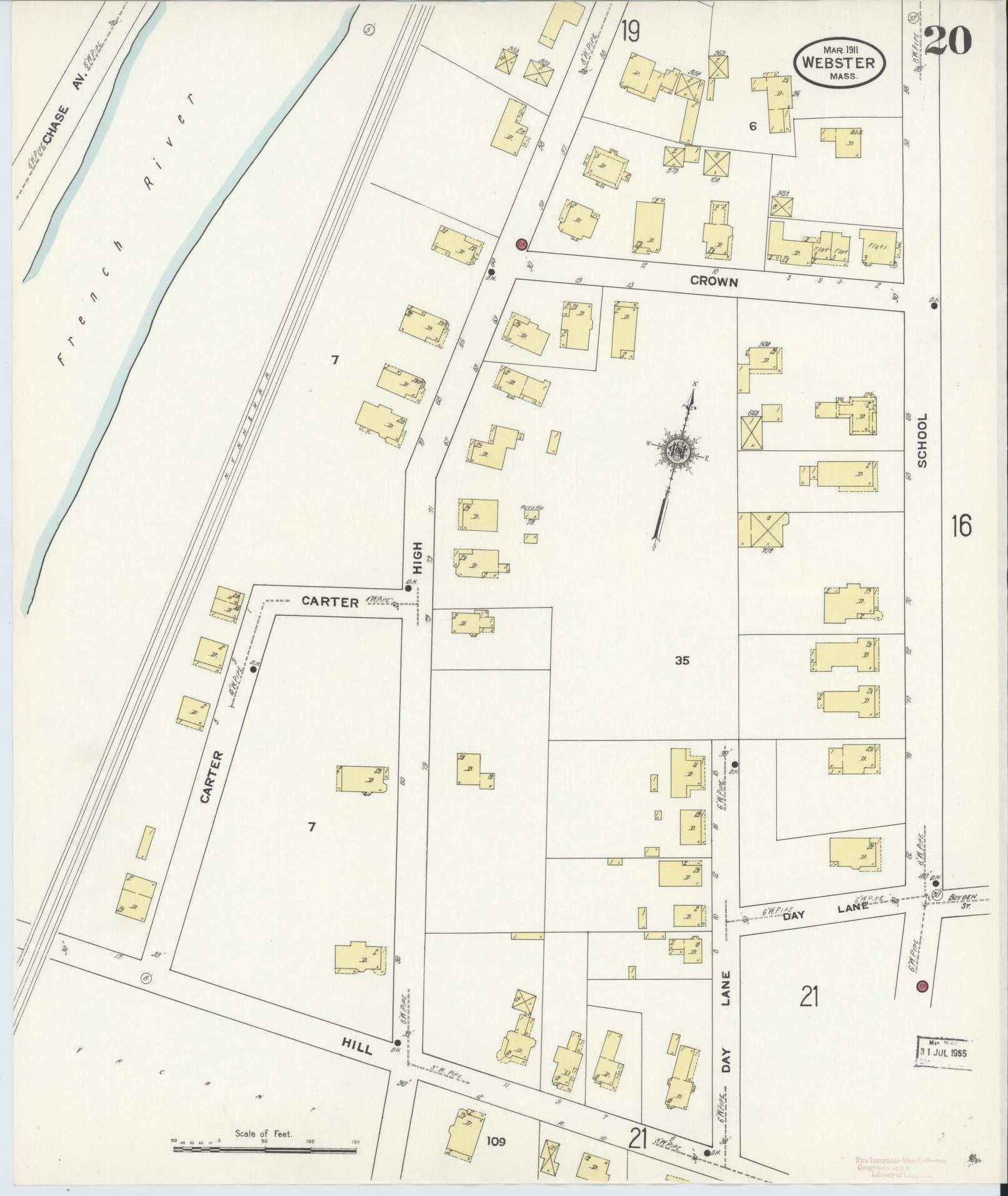 Sanborn Fire Insurance Map from Webster, Worcester County, Massachusetts (1911), Sheet #0020 - Complete Map Set gallery image, historic Sanborn map, vintage wall art, Massachusetts Massachusetts