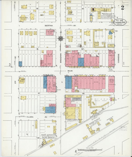 Sanborn Fire Insurance Map from Carnegie, Caddo County, Oklahoma (1922), Sheet #0002 - Historic Sanborn Fire Insurance Map Print, vintage old map wall art, antique decor, genealogy gift, Oklahoma Oklahoma map