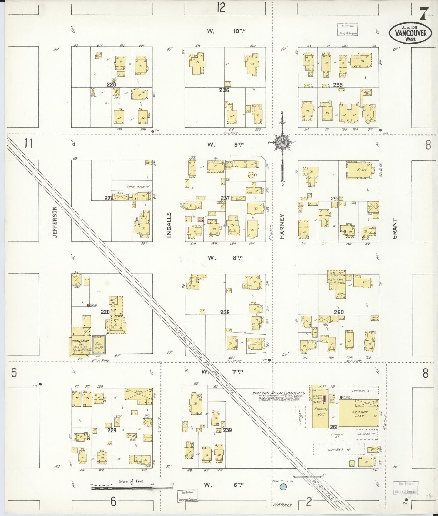 Sanborn Fire Insurance Map from Vancouver, Clark County, Washington (1911), Sheet #0007 - Complete Map Set gallery image, historic Sanborn map, vintage wall art, Washington Washington