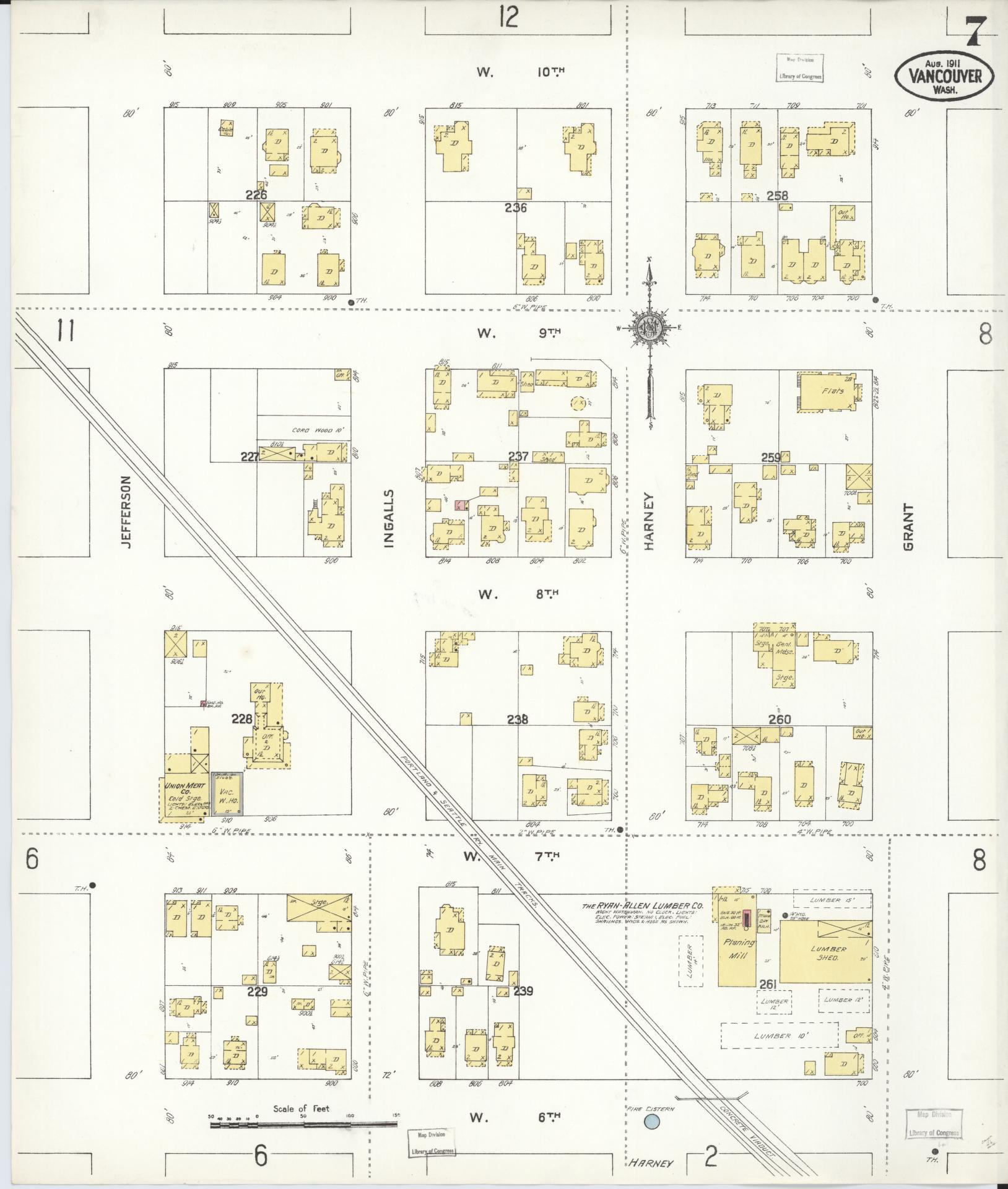 Sanborn Fire Insurance Map from Vancouver, Clark County, Washington (1911), Sheet #0007 - Complete Map Set gallery image, historic Sanborn map, vintage wall art, Washington Washington