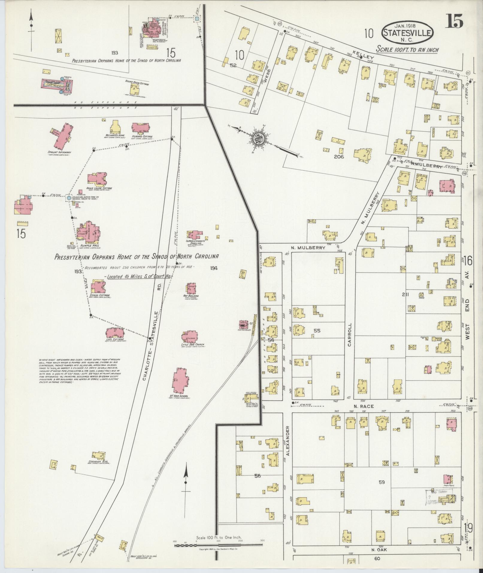 Sanborn Fire Insurance Map from Statesville, Iredell County, North Carolina (1918), Sheet #0015 - Complete Map Set gallery image, historic Sanborn map, vintage wall art, North Carolina North Carolina