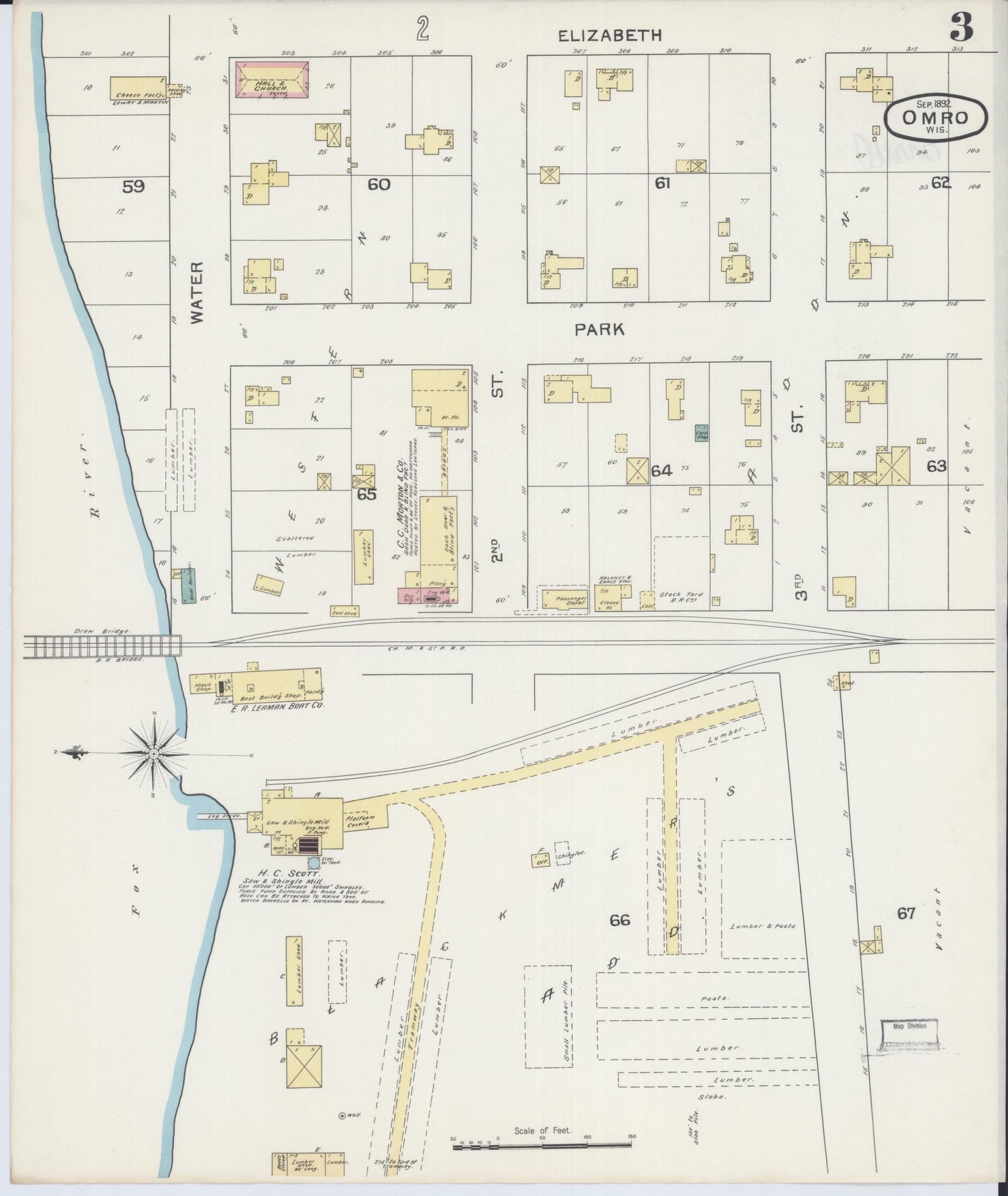 Sanborn Fire Insurance Map from Omro, Winnebago County, Wisconsin (1892), Sheet #0003 - Complete Map Set gallery image, historic Sanborn map, vintage wall art, Wisconsin Wisconsin