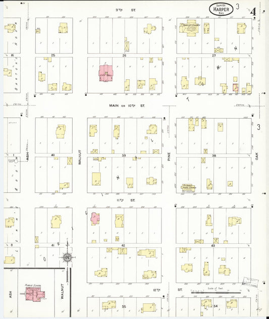 Sanborn Fire Insurance Map from Harper, Harper County, Kansas (1911), Sheet #0004 - Historic Sanborn Fire Insurance Map Print, vintage old map wall art, antique decor, genealogy gift, Kansas Kansas map