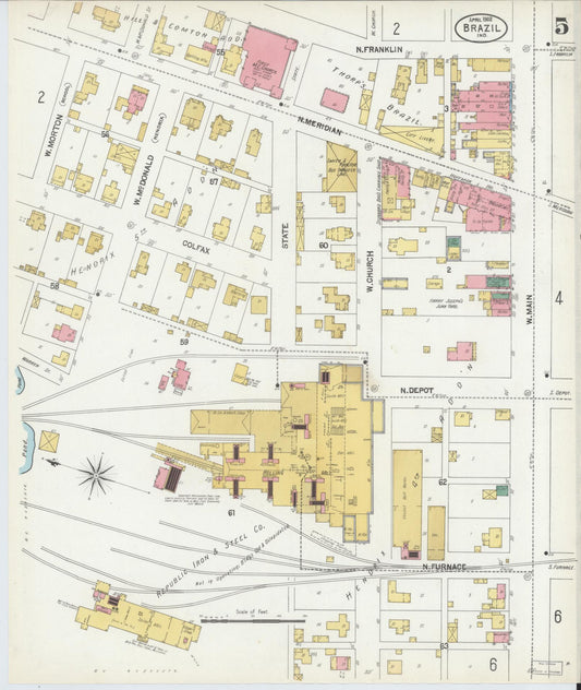 Sanborn Fire Insurance Map from Brazil, Clay County, Indiana (1902), Sheet #0005 - Historic Sanborn Fire Insurance Map Print, vintage old map wall art, antique decor, genealogy gift, Indiana Indiana map