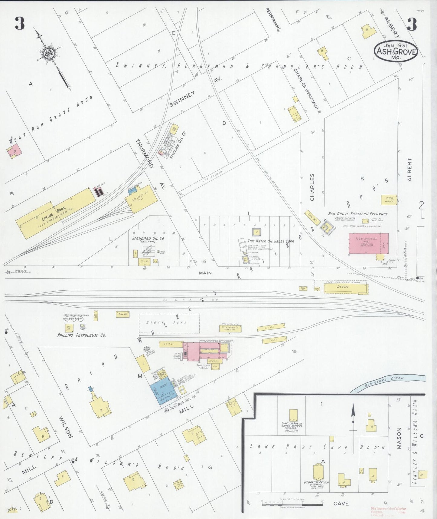 Sanborn Fire Insurance Map from Ash Grove, Greene County, Missouri (1931), Sheet #0003 - Historic Sanborn Fire Insurance Map Print, vintage old map wall art, antique decor, genealogy gift, Missouri Missouri map