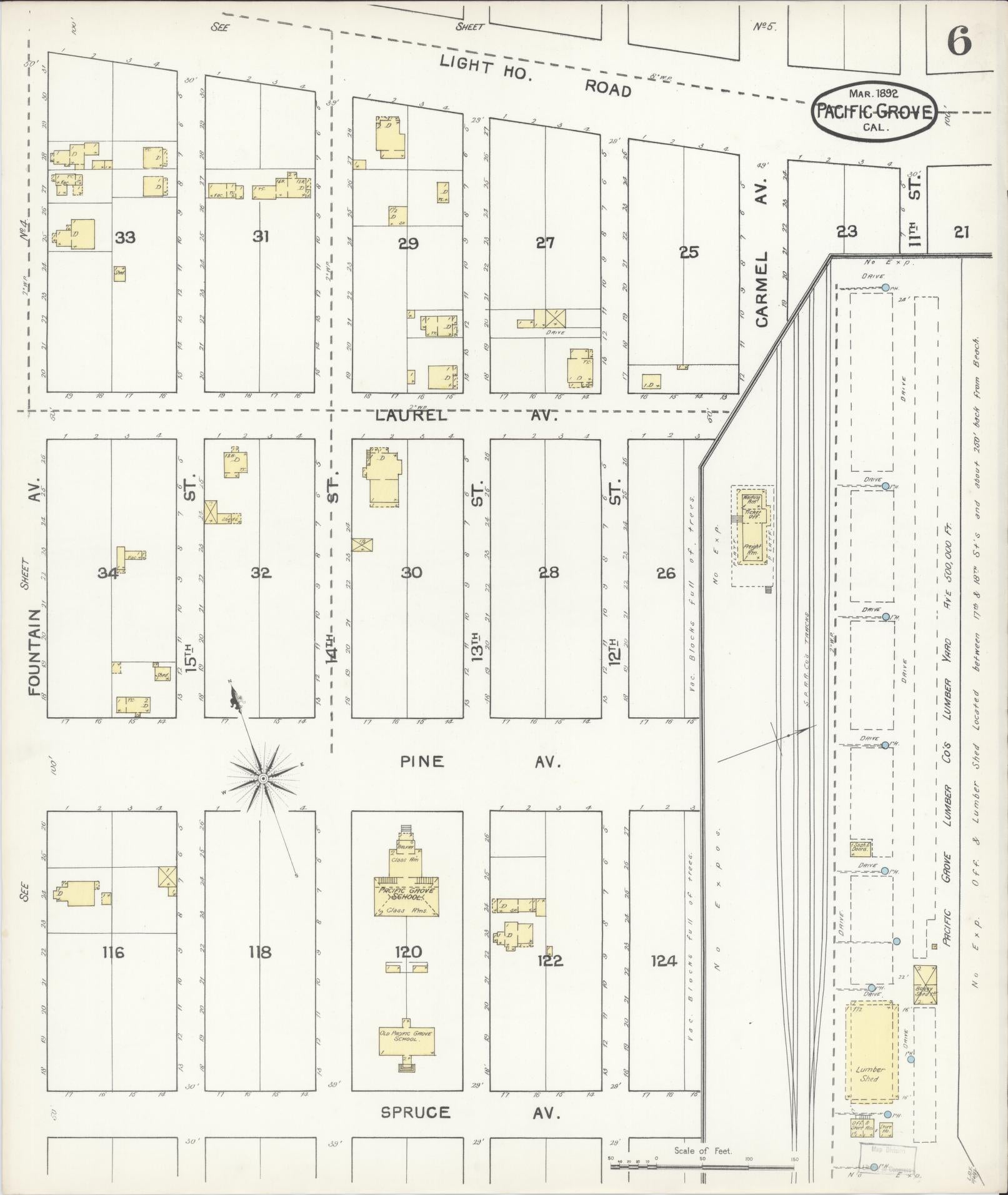 Sanborn Fire Insurance Map from Pacific Grove, Monterey County, California (1892), Sheet #0006 - Complete Map Set gallery image, historic Sanborn map, vintage wall art, California California