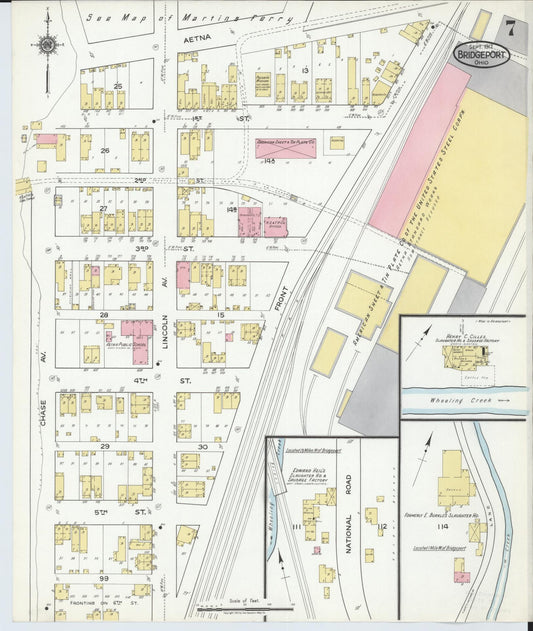 Sanborn Fire Insurance Map from Bridgeport, Belmont County, Ohio (1917), Sheet #0007 - Historic Sanborn Fire Insurance Map Print, vintage old map wall art, antique decor, genealogy gift, Ohio Ohio map