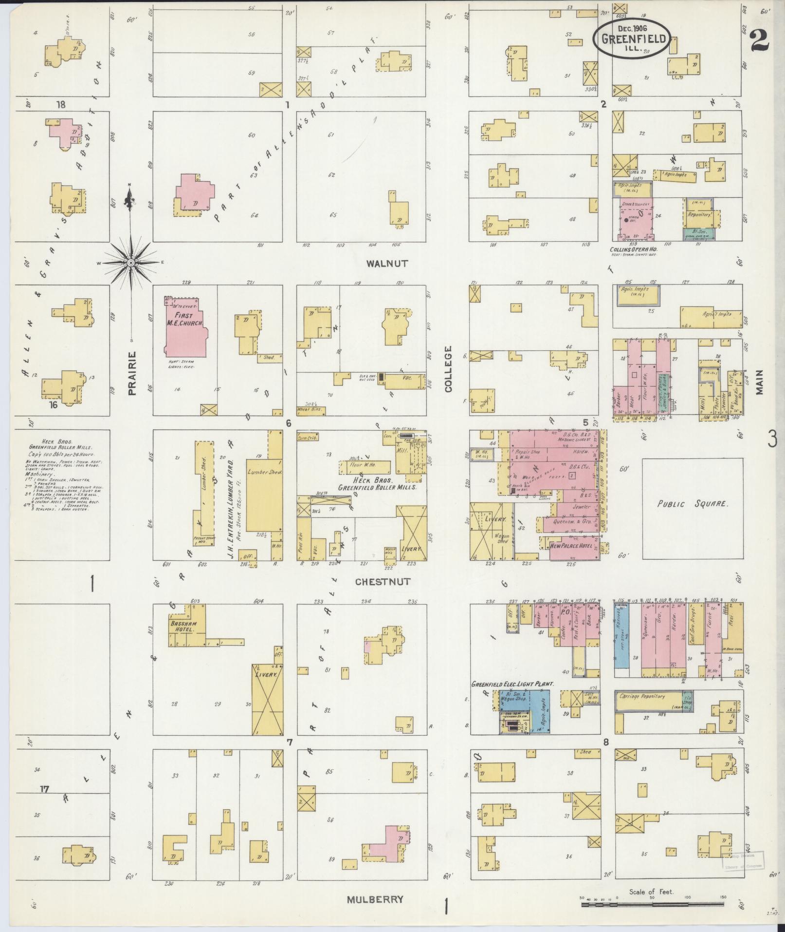 Sanborn Fire Insurance Map from Greenfield, Greene County, Illinois (1906), Sheet #0002 - Complete Map Set gallery image, historic Sanborn map, vintage wall art, Illinois Illinois