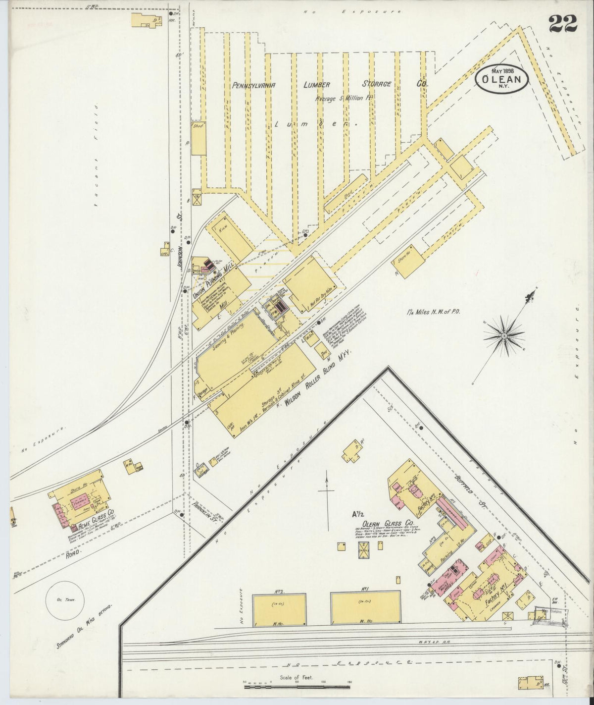 Sanborn Fire Insurance Map from Olean, Cattaraugus County, New York (1898), Sheet #0022 - Historic Sanborn Fire Insurance Map Print, vintage old map wall art, antique decor, genealogy gift, New York New York map