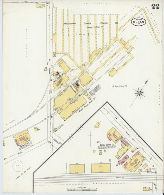 Sanborn Fire Insurance Map from Olean, Cattaraugus County, New York (1898), Sheet #0022 - Historic Sanborn Fire Insurance Map Print, vintage old map wall art, antique decor, genealogy gift, New York New York map