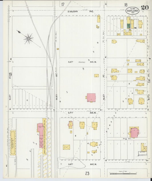 Sanborn Fire Insurance Map from Ashland, Ashland County, Wisconsin (1901), Sheet #0020 - Historic Sanborn Fire Insurance Map Print, vintage old map wall art, antique decor, genealogy gift, Wisconsin Wisconsin map