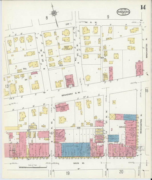 Sanborn Fire Insurance Map from Ardmore, Carter County, Oklahoma (1913), Sheet #0014 - Historic Sanborn Fire Insurance Map Print, vintage old map wall art, antique decor, genealogy gift, Oklahoma Oklahoma map