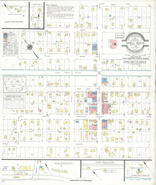 Sanborn Fire Insurance Map from Shell Rock, Butler County, Iowa (1935), Sheet #0001 - Historic Sanborn Fire Insurance Map Print, vintage old map wall art