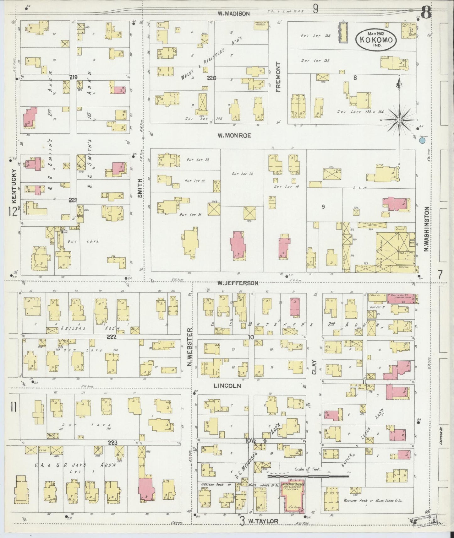 Sanborn Fire Insurance Map from Kokomo, Howard County, Indiana (1902), Sheet #0008 - Historic Sanborn Fire Insurance Map Print, vintage old map wall art, antique decor, genealogy gift, Indiana Indiana map