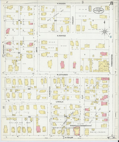 Sanborn Fire Insurance Map from Kokomo, Howard County, Indiana (1902), Sheet #0008 - Historic Sanborn Fire Insurance Map Print, vintage old map wall art, antique decor, genealogy gift, Indiana Indiana map