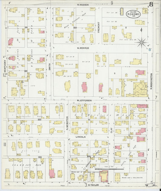 Sanborn Fire Insurance Map from Kokomo, Howard County, Indiana (1902), Sheet #0008 - Historic Sanborn Fire Insurance Map Print, vintage old map wall art, antique decor, genealogy gift, Indiana Indiana map